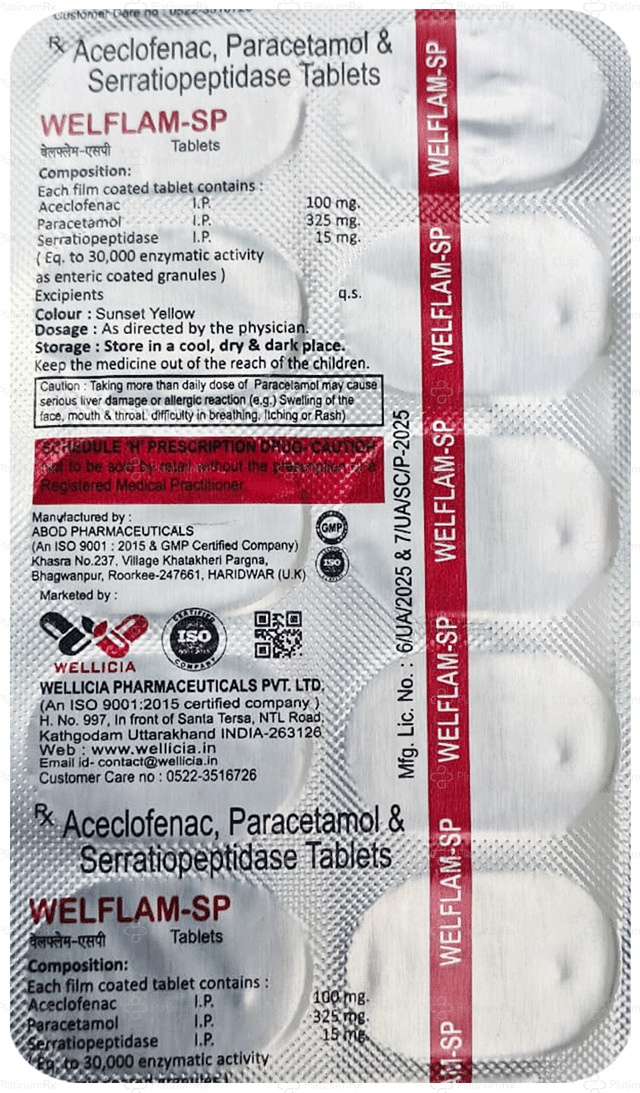 Welflam SP 100/325/15mg Tablet 10s