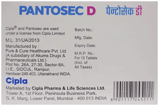 Pantosec D 10/40mg Tablet 15s
