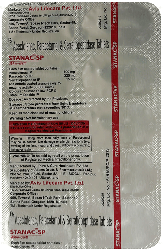 Stanac SP 100/325/15mg Tablet 10s
