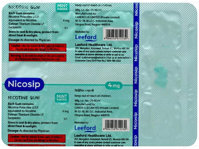 Nicosip 4mg Mint Flavour Sugar Free Chewing Gum 10s
