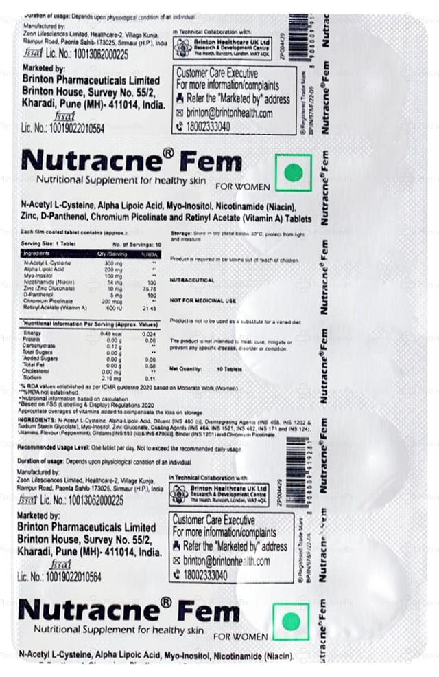 Nutracne Fem Tablet 10s