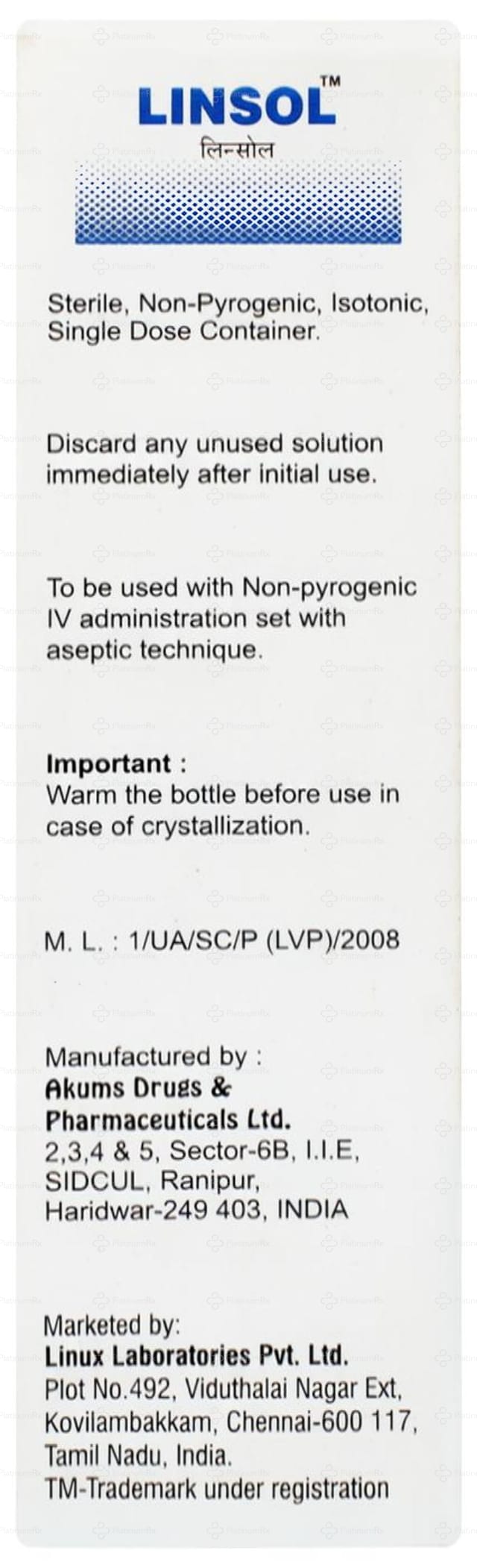Linsol Infusion 100ml
