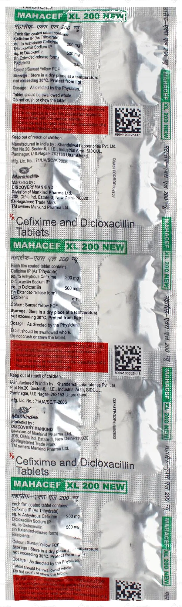 Mahacef XL 200/500mg New Tablet 10s