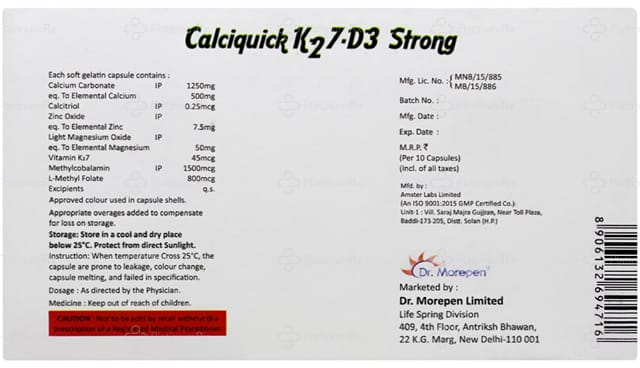 Calciquick K2 7 D3 Strong soft Capsule 10s