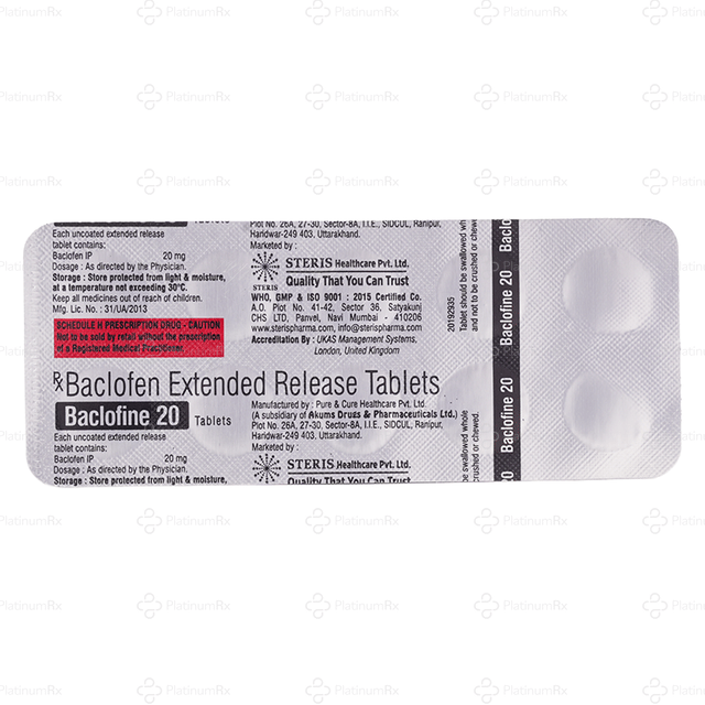 Baclofine 20mg Tablet ER 10s