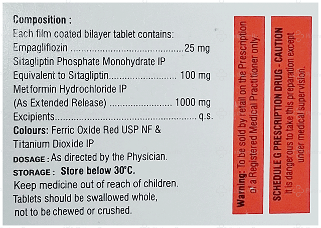 Glipcrin EM 25/1000/100mg Tablet ER 10s