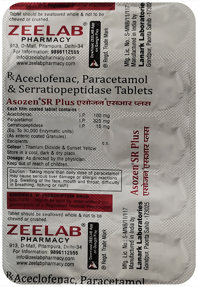 Asozen SR Plus 100/325/15mg Tablet 10s