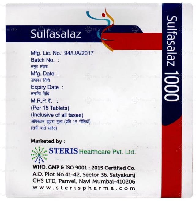 Sulfasalaz 1000mg Tablet 15s