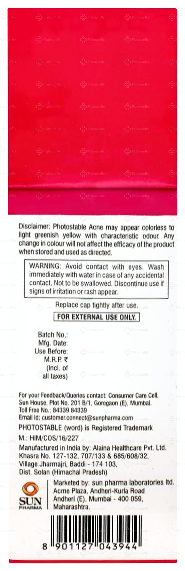Photostable Acne Clear Matte Finish S/C Gel 50gm