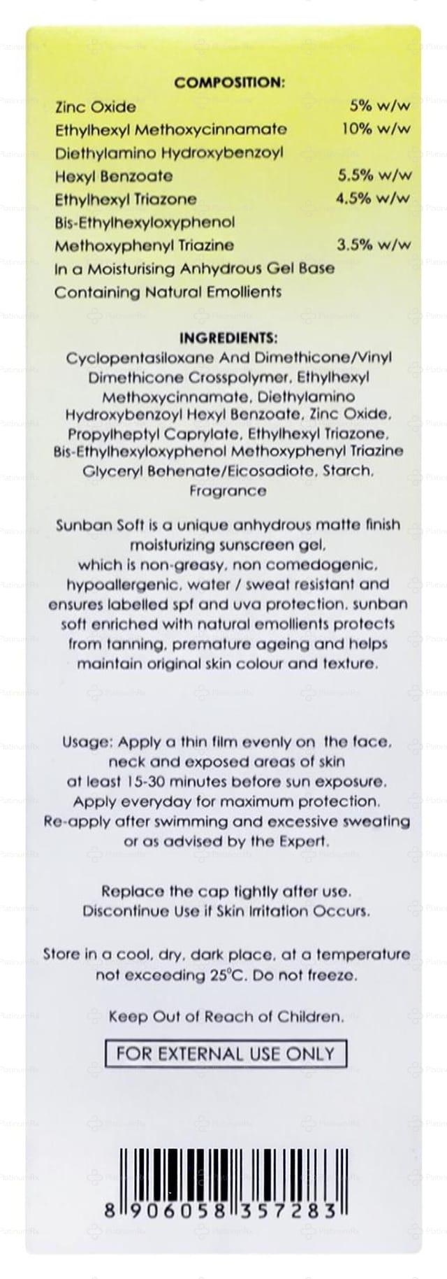 Sunban Soft Nano SPF Gel 75gm