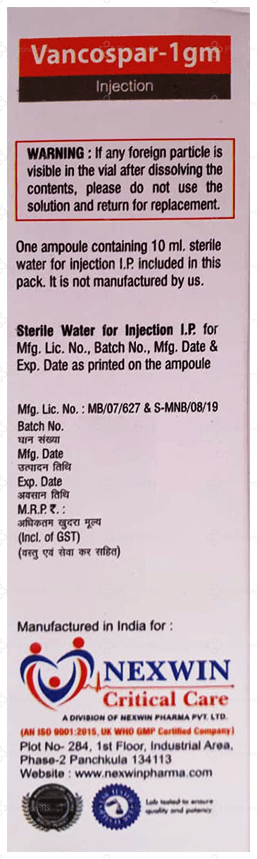 Vancospar 1000mg Injection 1s