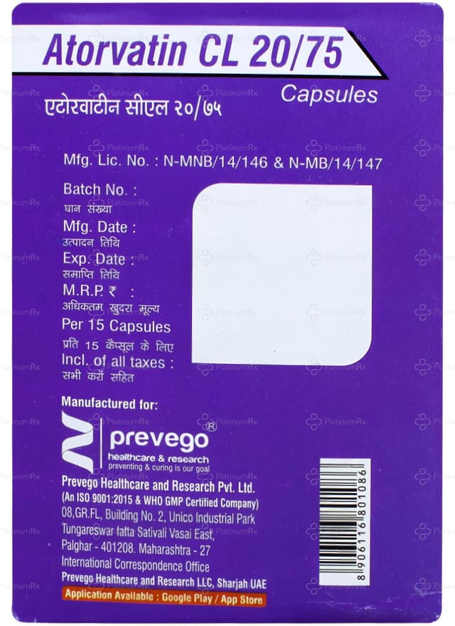 Atorvatin CL 20/75mg Capsule 15s