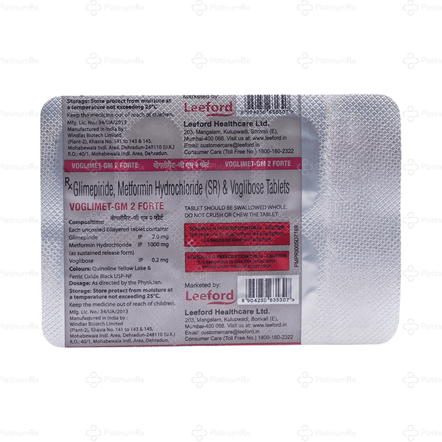 Voglimet GM Forte 2/1000/0.2mg Tablet SR 10s