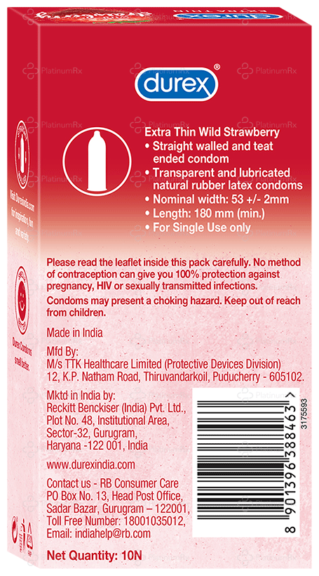 Durex Extra Thin Wild Strawberry Condom 10s