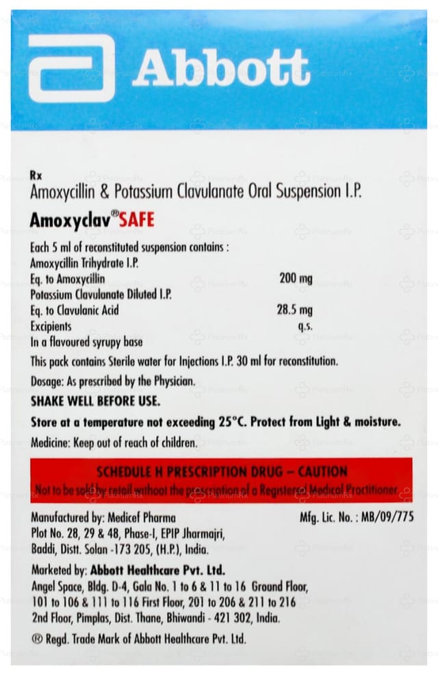 Amoxyclav Safe 200/28.5mg Suspension 30ml