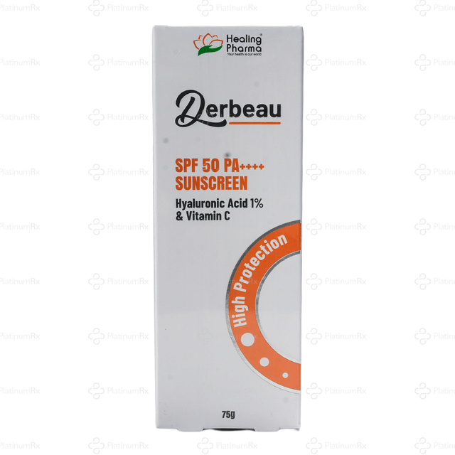 Derbeau SPF 50 PA++++ Sunscreen with Hyaluronic Acid 1% & Vitamin C 75gm