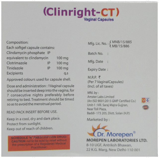 Clinright CT 100/100/100mg Vaginal Capsule 7s