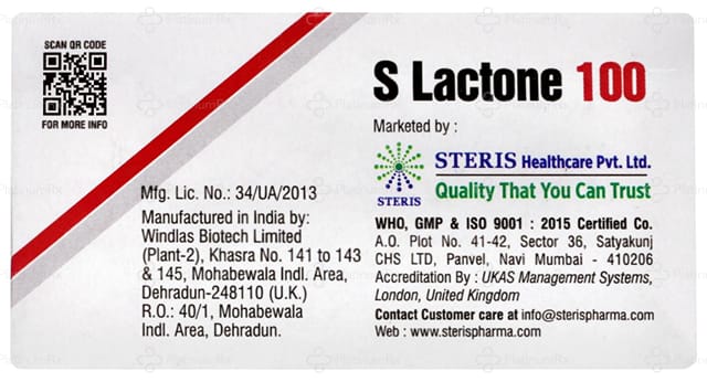 S Lactone 100mg Tablet 15s