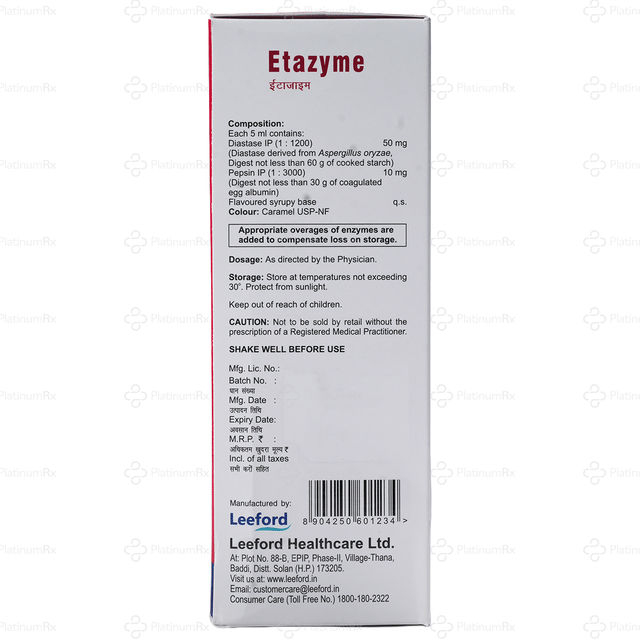 Etazyme Pineapple Syrup 200ml