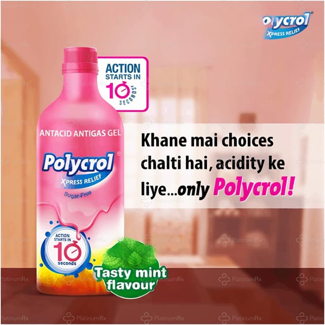 Polycrol Xpress Relief Sugar Free Mint Flavour Antacid Gel 200ml