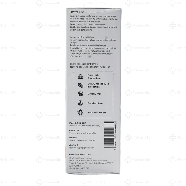 Derbeau SPF 50 PA++++ Sunscreen with Hyaluronic Acid 1% & Vitamin C 75gm
