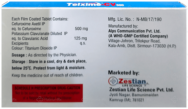 Telxime CV 500/125mg Tablet 10s