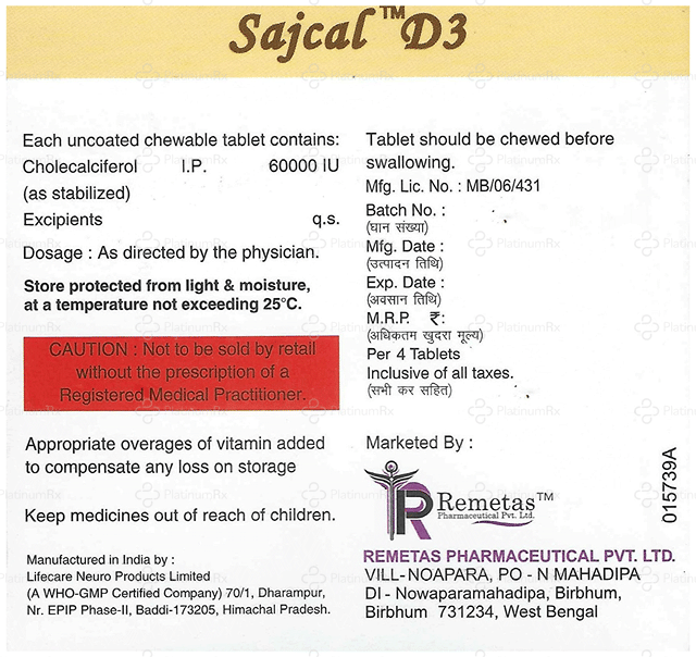 Sajcal D3 60000IU Chewable Tablet 4s