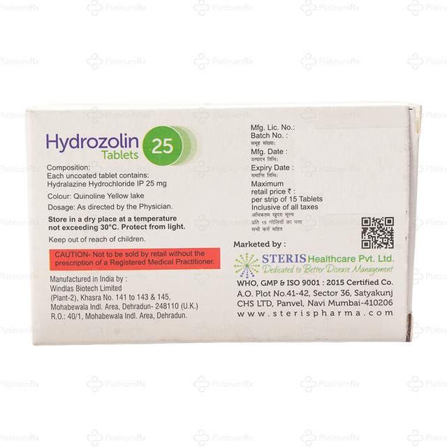 Hydrozolin 25mg Tablet 15s