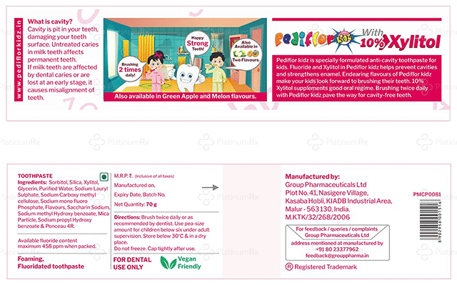 Pediflor Kidz Toothpaste Bubblegum 70gm