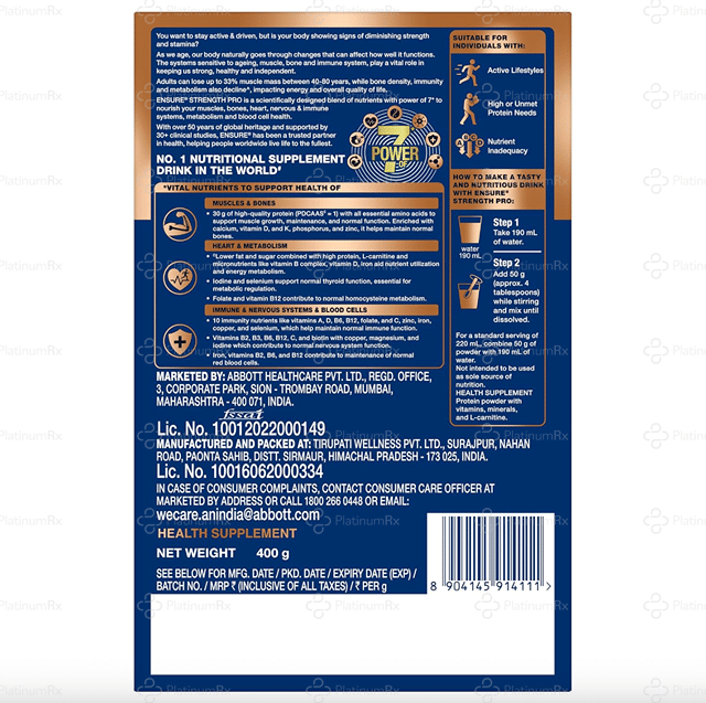 Ensure Strength Pro Vanilla Flavour Protein Supplements Powder 400gm