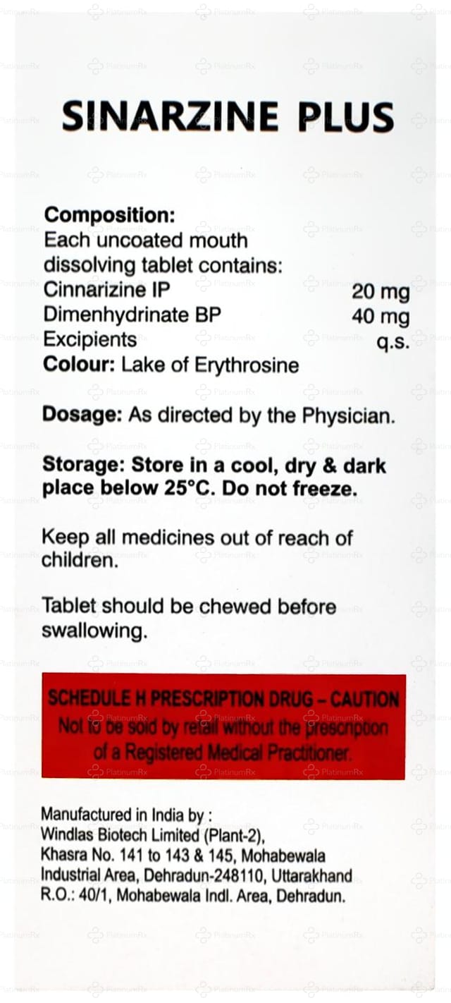 Sinarzine Plus 40/20mg Tablet MD 10s