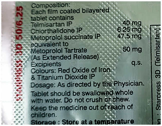 Starpress 3D 6.25mg/50mg/40mg Tablet 10s