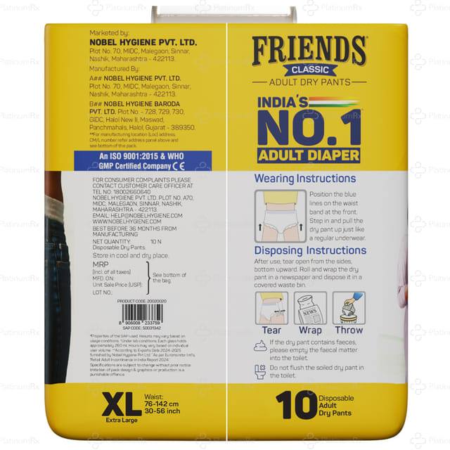 Friends Classic Adult Dry Pants Xl Diapers 10s