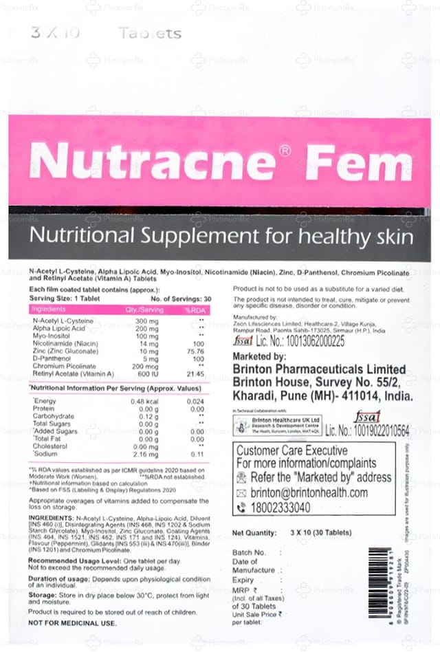 Nutracne Fem Tablet 10s