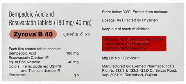 Zyrova B 180/40mg Tablet 10s