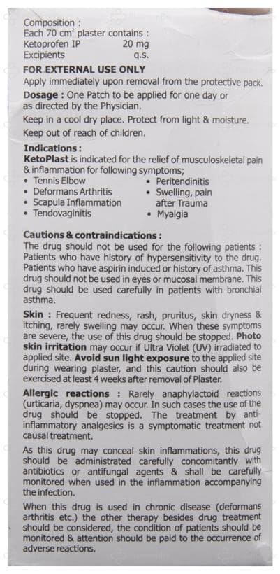 Ketoplast 20mg Plaster 7s