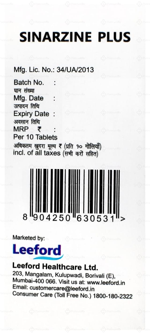 Sinarzine Plus 40/20mg Tablet MD 10s
