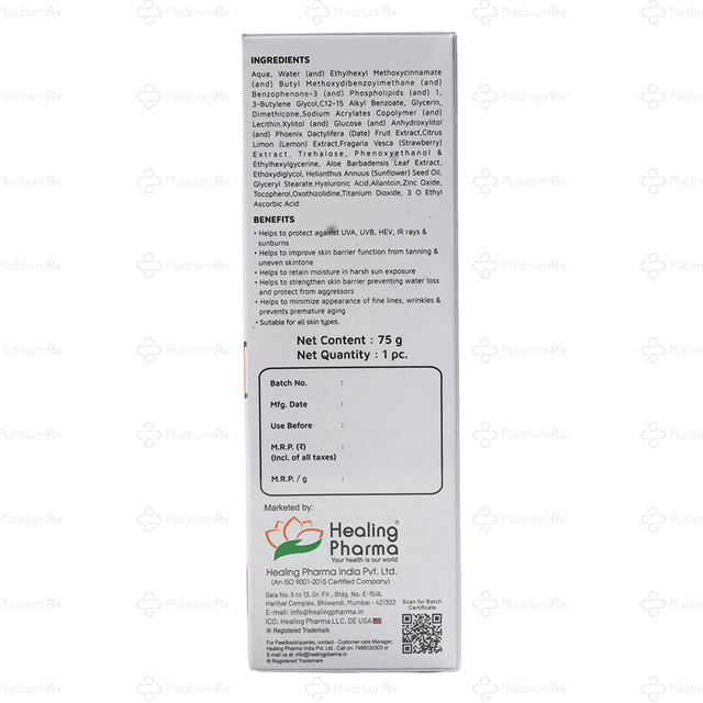 Derbeau SPF 50 PA++++ Sunscreen with Hyaluronic Acid 1% & Vitamin C 75gm