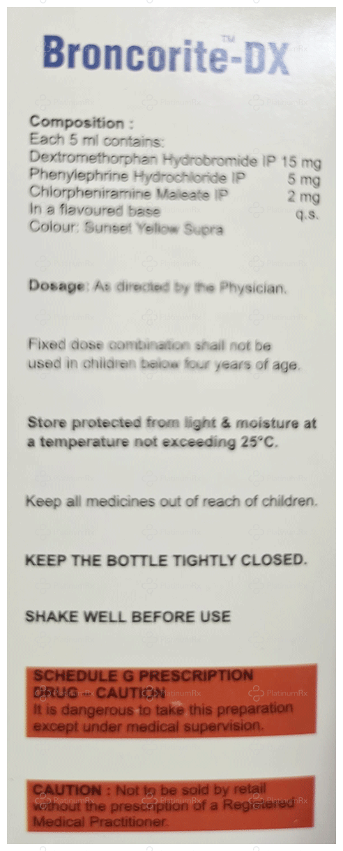 Broncorite DX 2/15/5mg Sugar Free Syrup 100ml