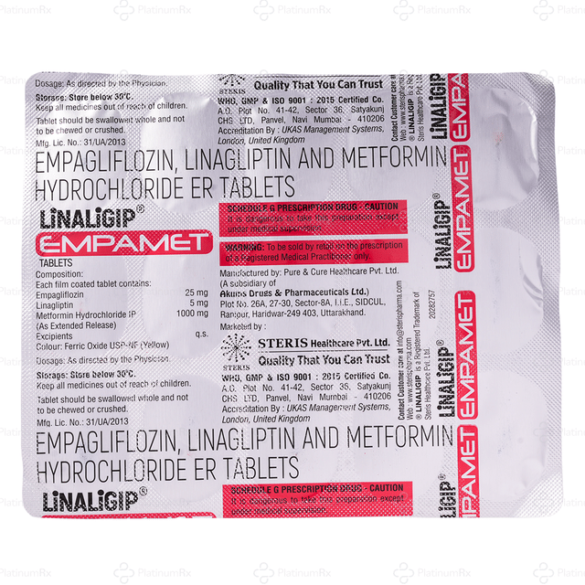 Linaliglip Empamet 25/5/1000 Tablet 15s