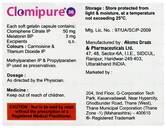 Clomipure 50/3mg Capsule 5s