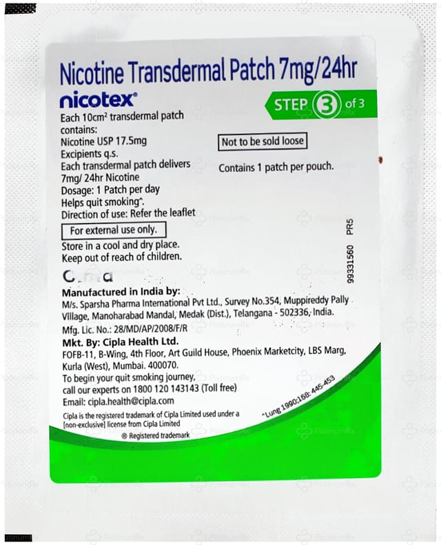 Nicotex 7mg Transdermal Patch 7s