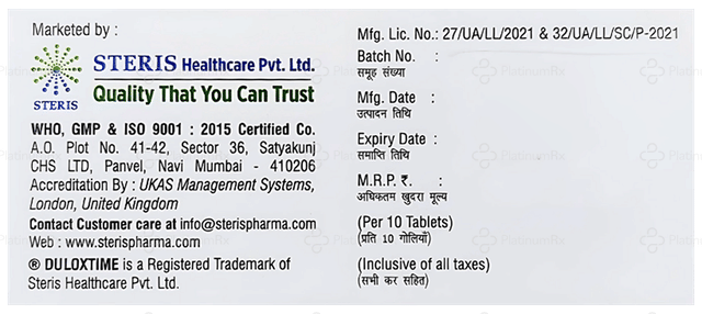 Duloxtime M 20mg/750mcg Tablet 10s