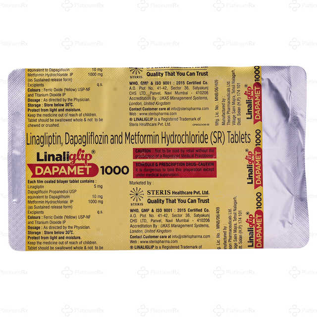 Linaliglip Dapamet 1000/10/5mg Tablet 10s