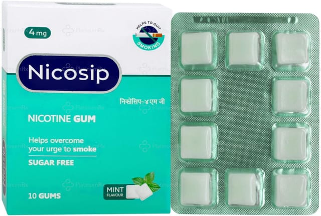 Nicosip 4mg Mint Flavour Sugar Free Chewing Gum 10s