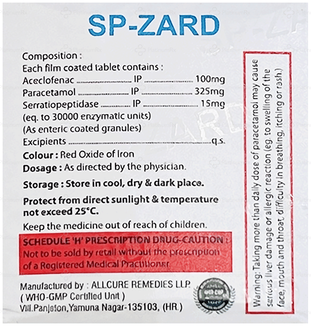 SP Zard 100/325/15mg Tablet 10s