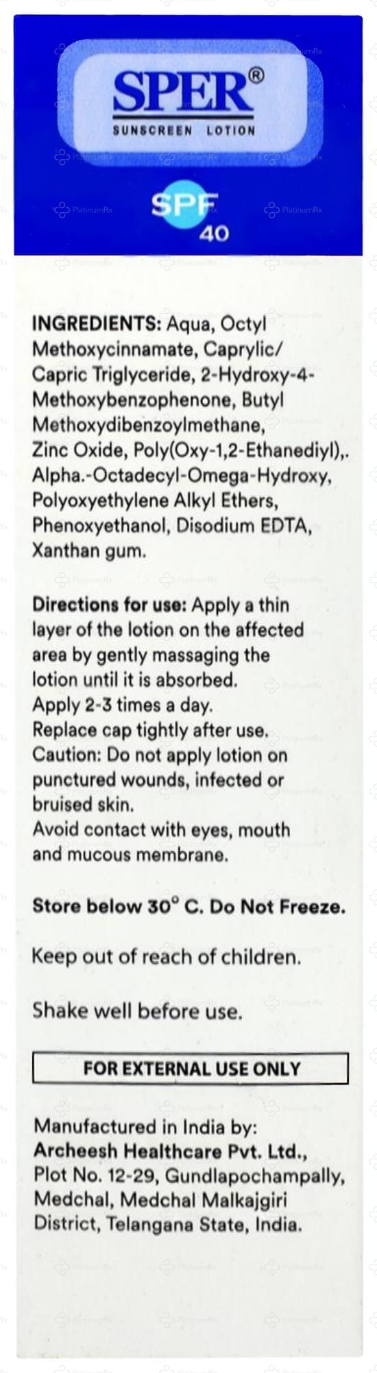 Sper Sunscreen SPF 40 Lotion 50ml