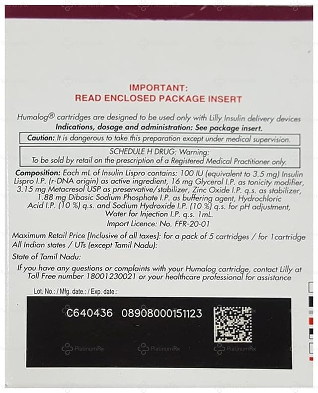 Humalog (100 IU/ml) (1*3ml Cartridge / Injection))