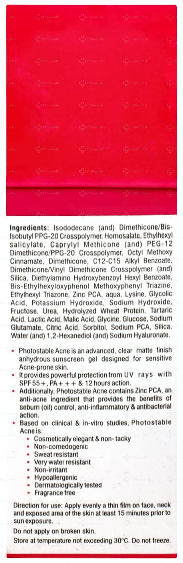 Photostable Acne Clear Matte Finish S/C Gel 50gm