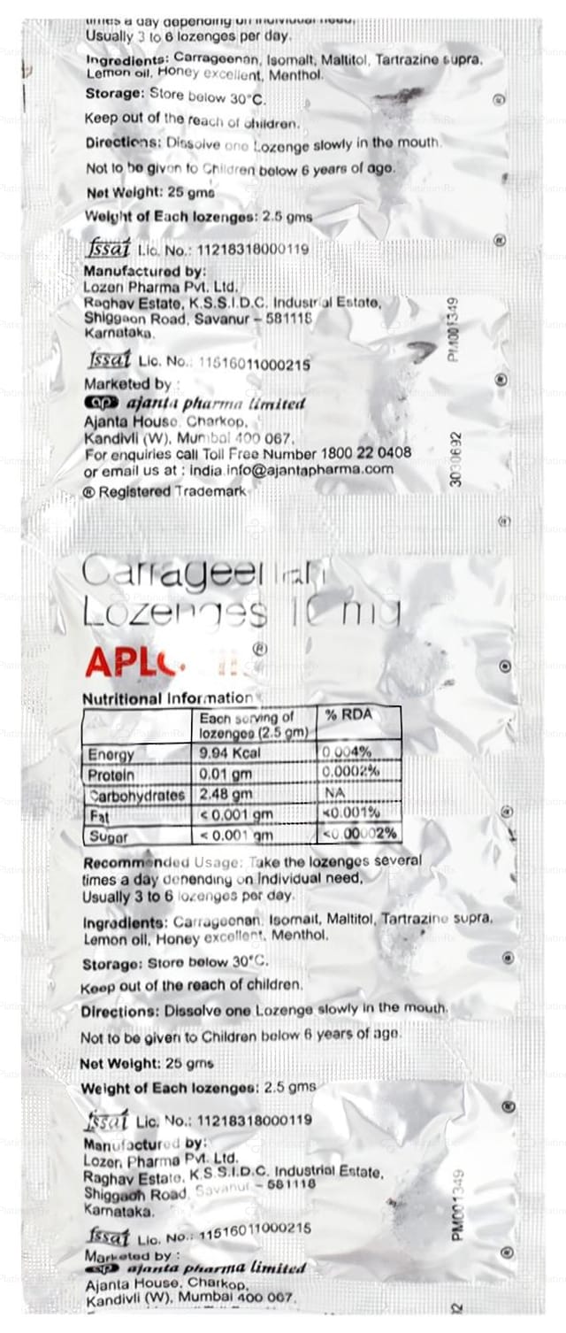Aplovir 10mg Lemon Lozenge 10s